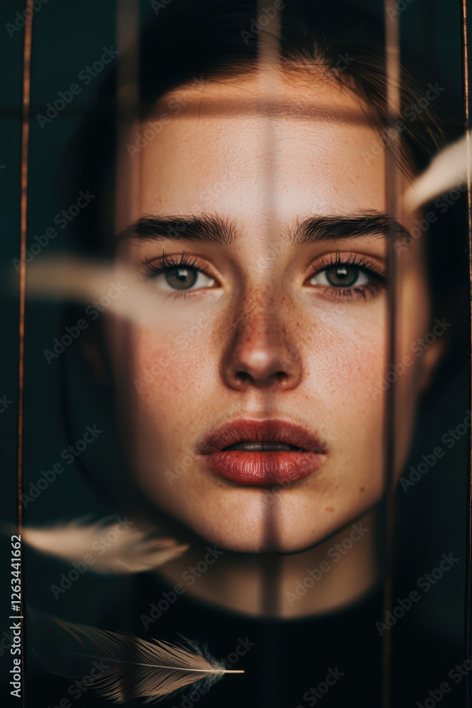 Aufkleber captivating portrait: exploring emotion and vulnerability through artistic light and shadow play in 