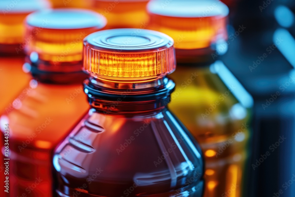 Aufkleber a close-up shot of a bottle filled with transparent liquid, suitable for use in medical or science-r