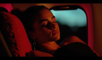 Serene Moments: Capturing the Essence of Relaxation during Travel with a Sleepy Portrait in Vibrant Colors and Soft Lighting