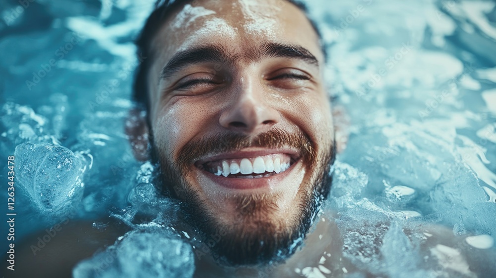 Poster a person smiling while swimming in an indoor pool