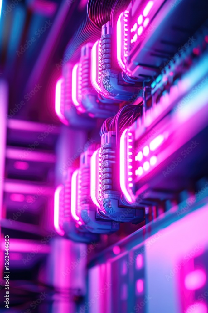 Poster a close-up view of a light racking system with multiple lights on a rack