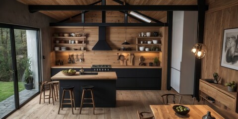 Modern Farmhouse Kitchen With Wooden Accents And Island