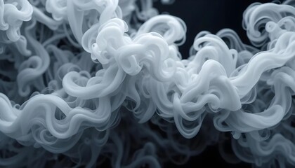 This image shows wisps of white smoke rising against a black background, creating a striking and elegant contrast. The flowing curves and spirals of the smoke give a sense of lightness.