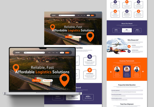 Modern Professional Logistics Service Landing Page Design Template