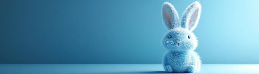 Obraz premium 3d Bunny Animation Cartoon Cute Smiling Fluffy Ears Blue Background Copy Space Happy Easter Greeting Card