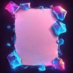 Futuristic glowing frame with crystalline neon shards in vibrant pink and blue tones, creating a modern and sci-fi-inspired design