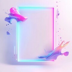 Minimalistic neon frame with abstract liquid splashes in vibrant pink and blue tones, creating a modern and futuristic artistic design