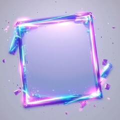 Futuristic glowing neon frame with shattered glass effect, creating a modern and high-tech digital design concept