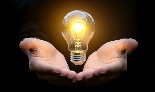 Hands Holding Glowing Light Bulb Symbolizing Innovation, Creativity, Idea Generation, Inspiration, Brightness, Hope, Energy, and Future Potential