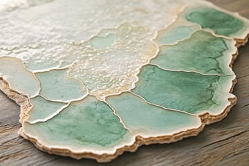 Fototapeta premium Abstract art piece featuring a textured, segmented surface in calming green and beige tones.