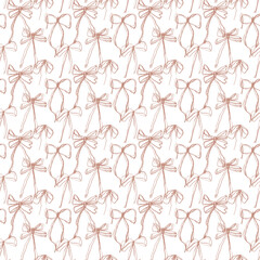 Seamless bow hand drawn with pencil pattern in color of year mocha mousse. Cute print with brown palette, crayon. Vintage