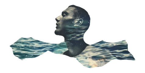PNG Man swim collage cutouts portrait water photography.