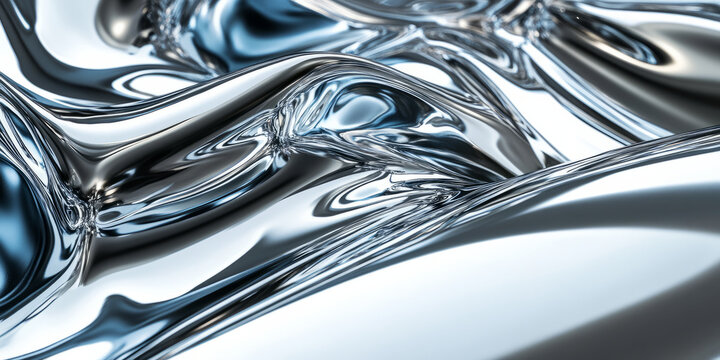Futuristic chrome-plated liquid metal texture with reflective distortions in shifting multicolor hues.