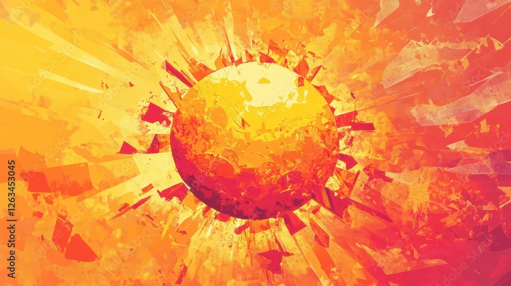 Poster abstract representation of the sun exploding into fragments of color