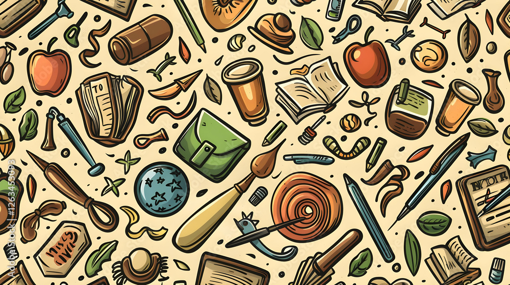 Poster a vibrant collection of artistic tools and objects scattered on a textured background, ideal for cre
