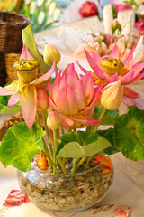 Original flowers made of polymer clay. The most realistic display. Soft focus. Close-up.