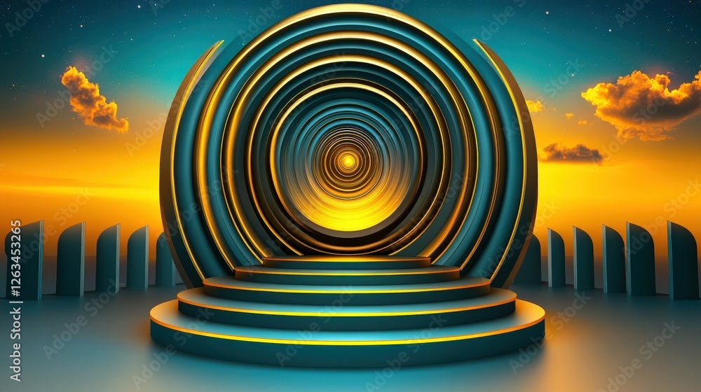 Poster stunning spiral galaxy at night featuring fibonacci curves and echoing light patterns in the sky