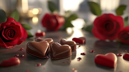 Chocolate Hearts and Roses on the Table