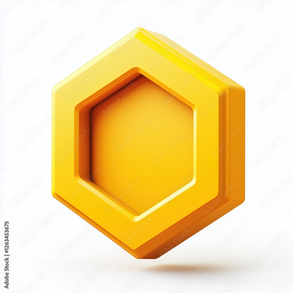 Poster a 3d golden hexagonal object with a hollow center, showcasing a modern and geometric design.
