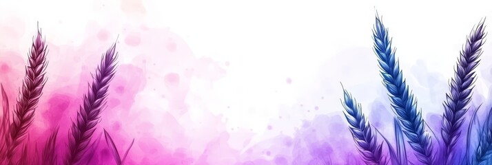 Obraz premium Dreamy Watercolor Wheat Field Lavender Hues and Intricate Plant Outlines, Delicate Background