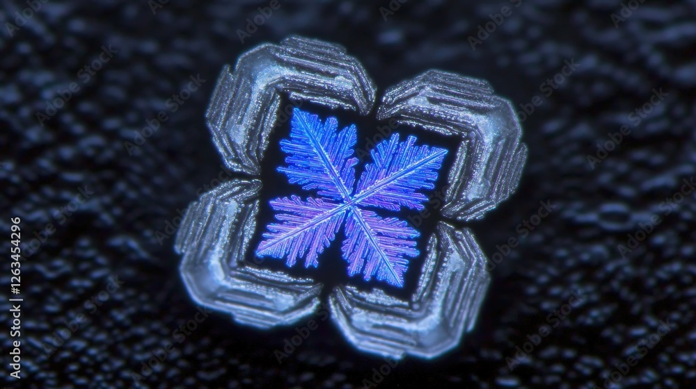 Poster close-up view of intricate snowflake reveal with fibonacci inspiration and detailed gigapixel clarit