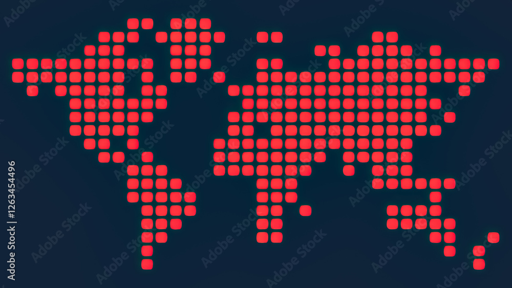 Poster red pixelated world map digital art graphic design abstract background illustration technology globa