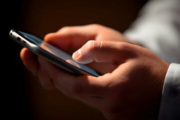 Close-up of a hand holding a modern smartphone for digital engagement