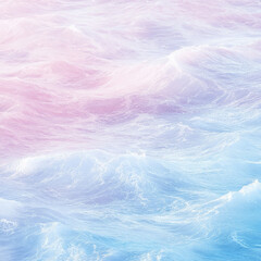 Obraz premium A relaxing pastel ocean wave illustration with soft light blues, lavender, and pink hues. Gentle rolling waves blend into a tranquil seaside aesthetic, perfect for calming decor.