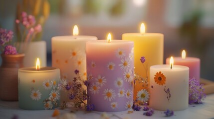 Homemade Candles with Dried Flowers and Essential Oils