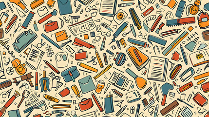 Obraz premium Colorful array of office supplies and tools scattered on a light background, ideal for creative projects