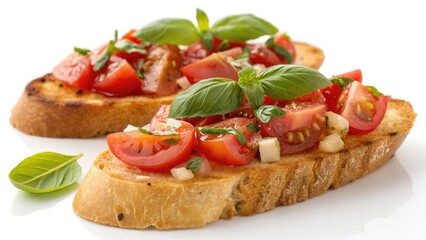 Delicious Bruschetta Topped With Fresh Tomatoes and Basil Served on Crispy Toasted Bread Slices