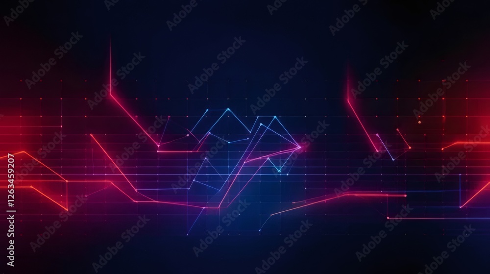Poster abstract glowing lines forming graphs on a dark background.