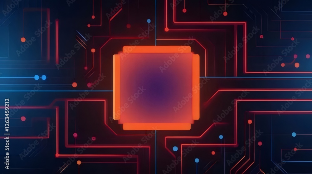 Aufkleber abstract digital circuit board with glowing central processor.