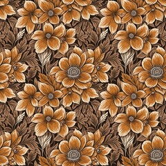 Fototapeta premium Seamless floral pattern with vintage brown flowers for textile design and wallpaper background