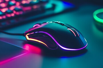 Experience the ultimate precision with this sleek gaming mouse, designed for a futuristic, glowing desk setup