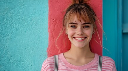 Joyful Smiles Against a Colorful Backdrop