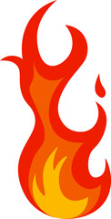 Red and orange cartoon fire flames creating a bright fireball, generating heat and representing concepts such as wildfire and bonfire, isolated vector illustration