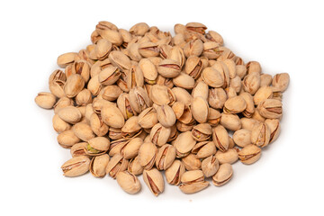Tasty pistachios isolated on a white background.