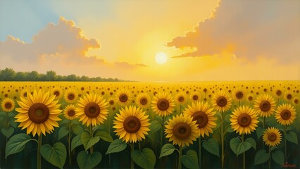 Fototapeta premium sunflower field at sunset