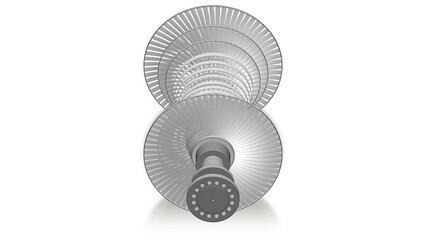 Steam turbine turbomachinery illustration showing a double-flow configuration with impulse and reaction blades