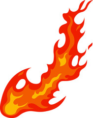 Cartoon fireball flying and burning with large red and orange flames creating a dangerous and hot environment, ideal for representing concepts related to fire, heat, and combustion © WinWin