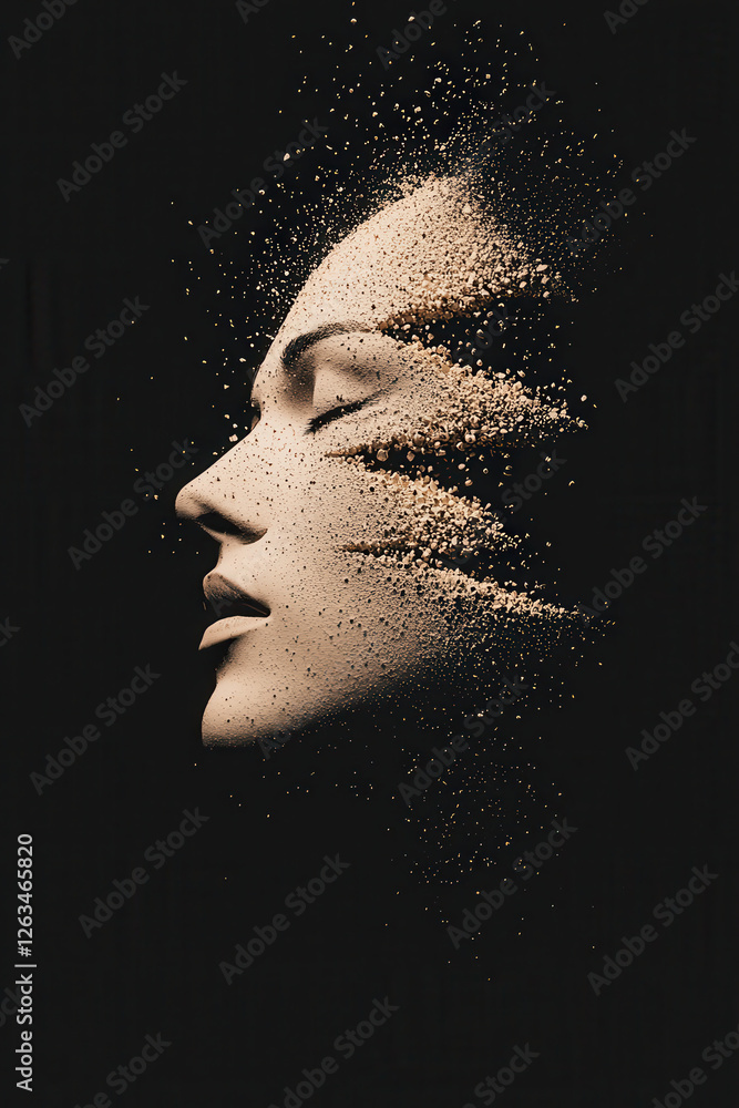 Poster exploring identity and transformation: a conceptual portrait capturing the fragmentation of emotion 