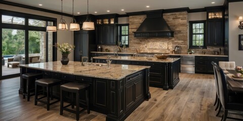Elegant Dark Kitchen Island Granite Countertops Modern Design