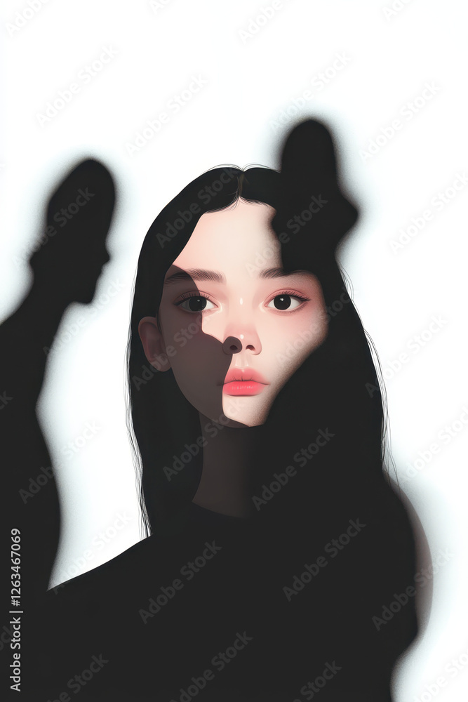 Poster a captivating portrait exploring shadows and expressions, revealing depth and intrigue through the p