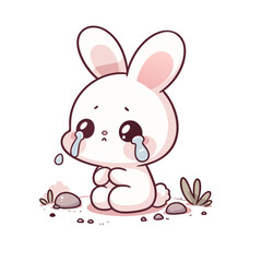 Obraz premium Cute cartoon bunny crying.