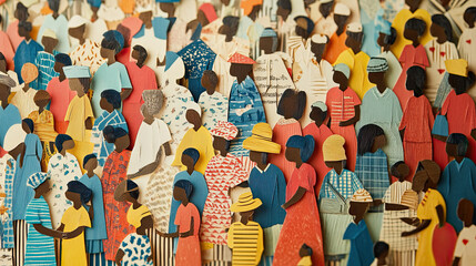 Fototapeta premium A diverse crowd of people depicted in paper cut style