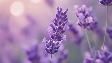 Obraz premium Lavender blossoms bathed in soft sunlight a field of purple