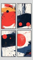 Abstract art prints, vibrant colors, dynamic brushstrokes, neutral background