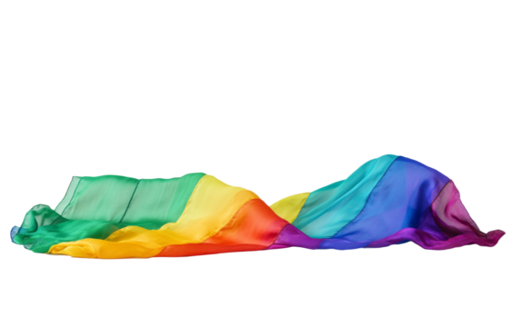A rainbow flag silk cloth on a transparent background. Colorful fabric, LGBTQ concept, Pride month, gay pride, Love is love. Png