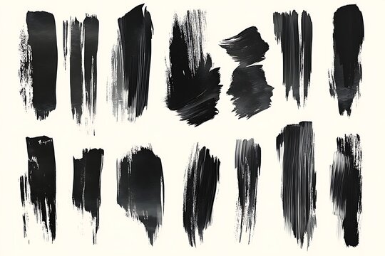 Abstract black paint brush strokes on white background